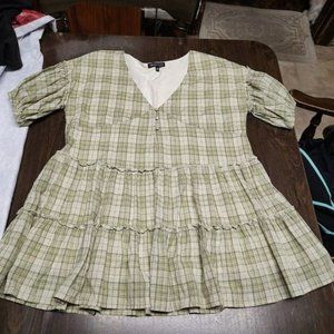 Kendall & Kylie Green Plaid Baby Doll Dress Size Women's Small Worn 1 Time